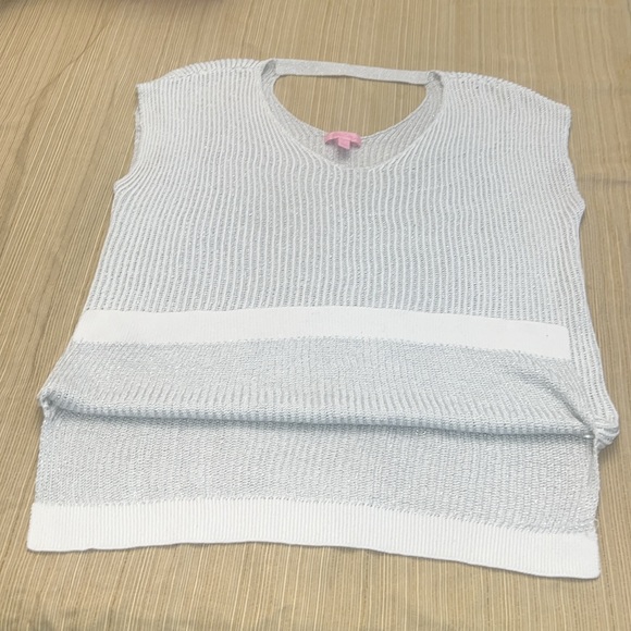 Lilly Pulitzer top no sleeve knit style white grey top shirt size small - Picture 4 of 13